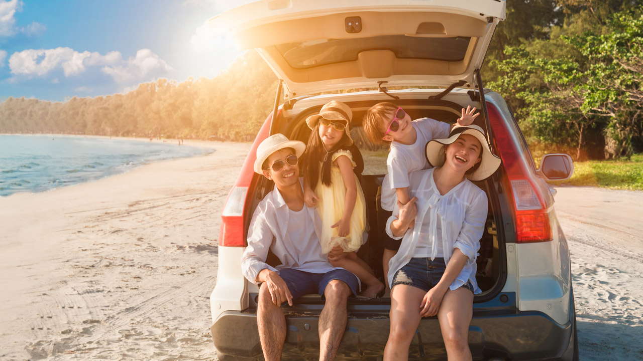 family in car