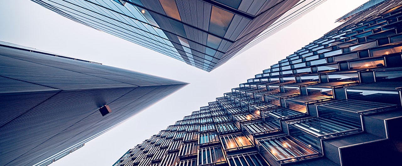 office buildings from below