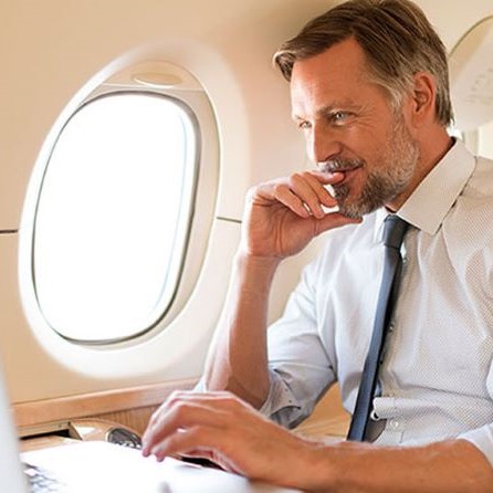 business traveller in an airplane