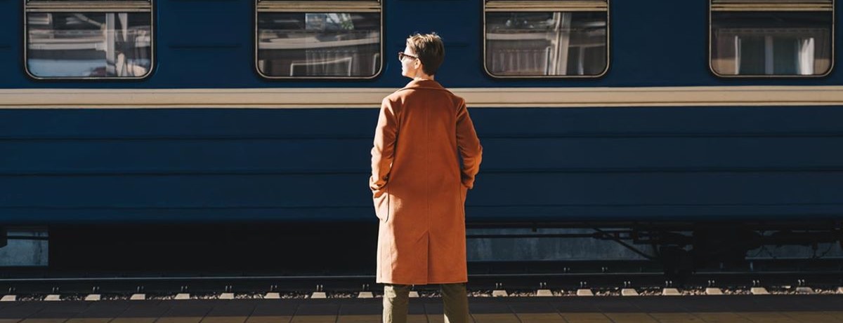 woman waiting on train