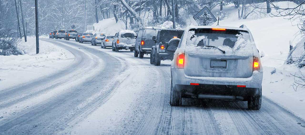 traffic in snowy road